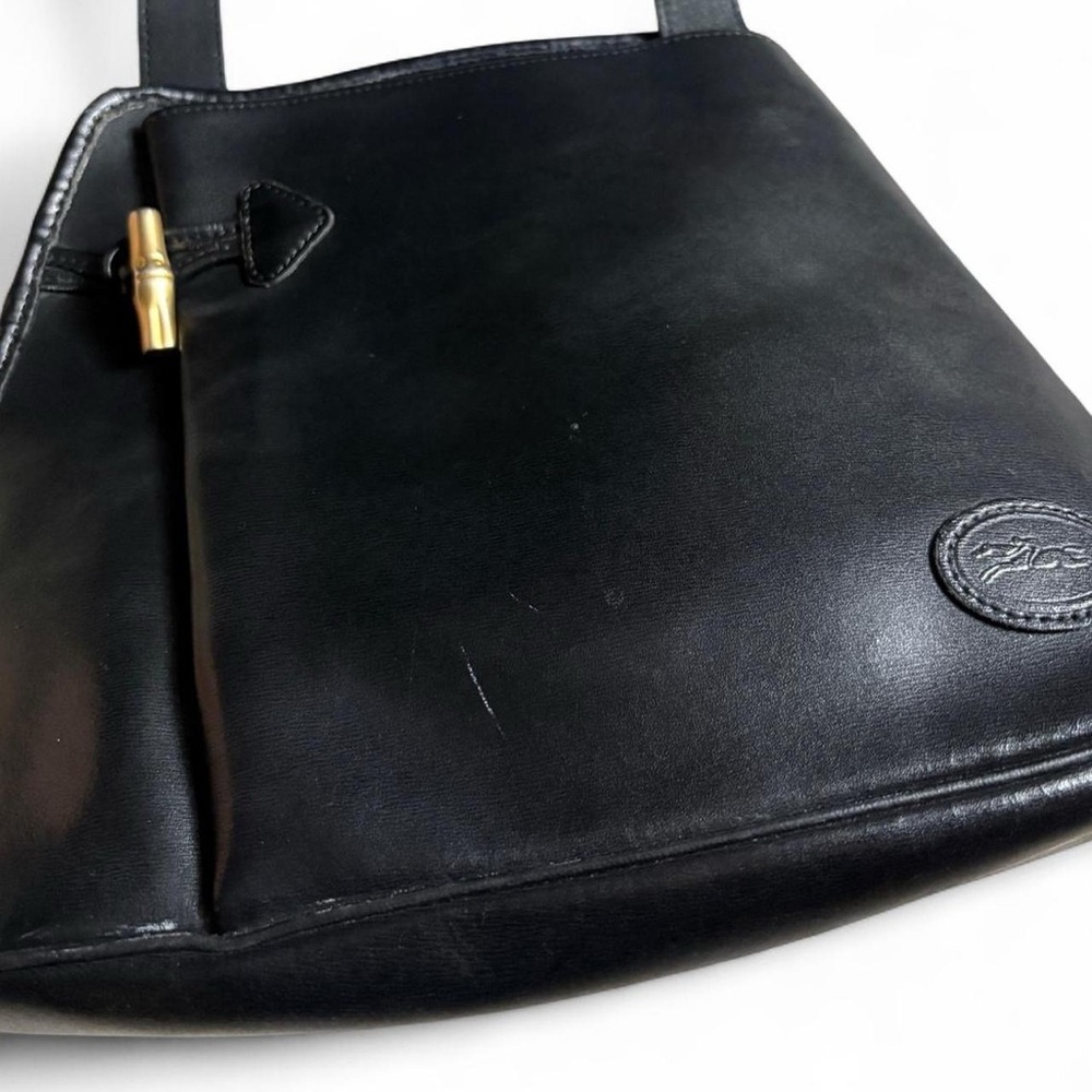 Vintage Leather Longchamp Bag Roseau bamboo toggle zipper shoulder / crossbody - Picture 6 of 8